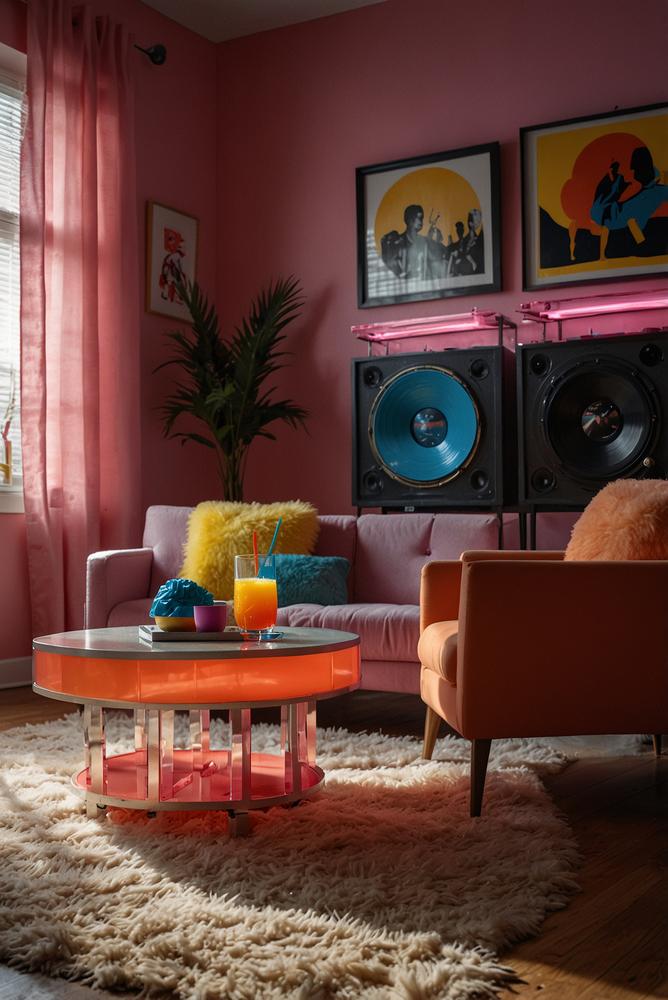 80er Jahre Mottoparty mit Neonfarben und Vinylschallplatten