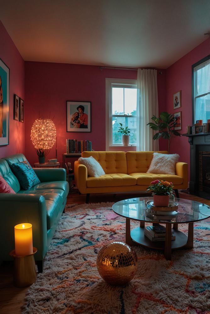 80er Spieleabend mit bunter Deko und Lichtern