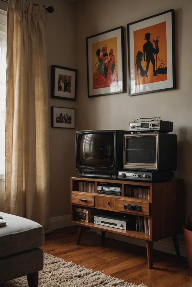 80er Wohnzimmer mit Retro-Fernseher und VHS-Rekorder
