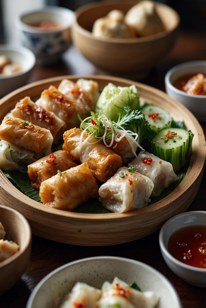 Helles, einladendes Bild einer asiatischen Fingerfood-Party mit Dim Sum