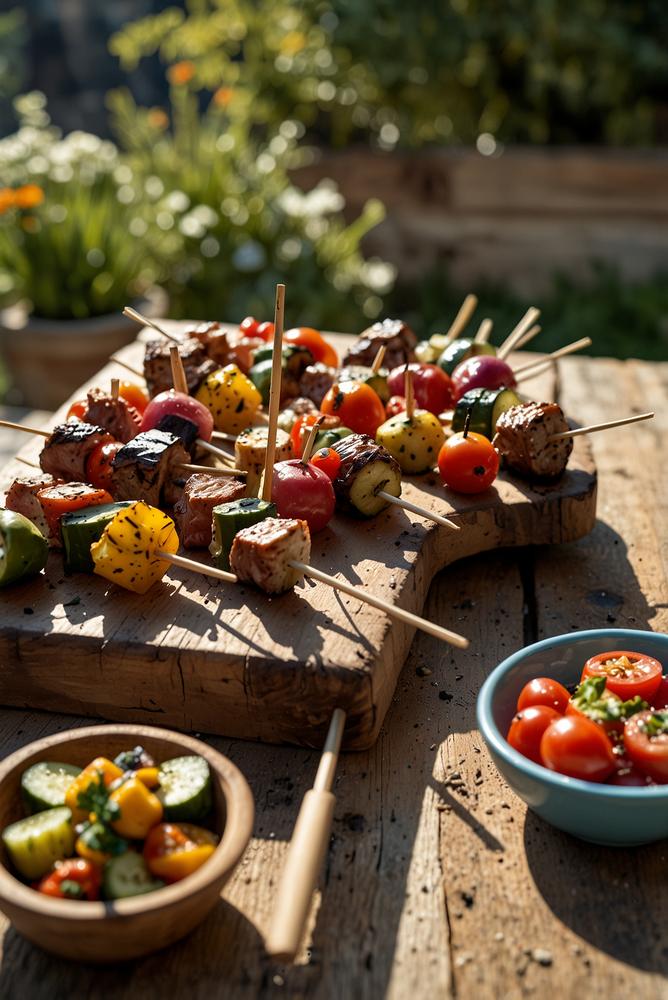 BBQ Fingerfood Party mit Spießen und Mini Sliders