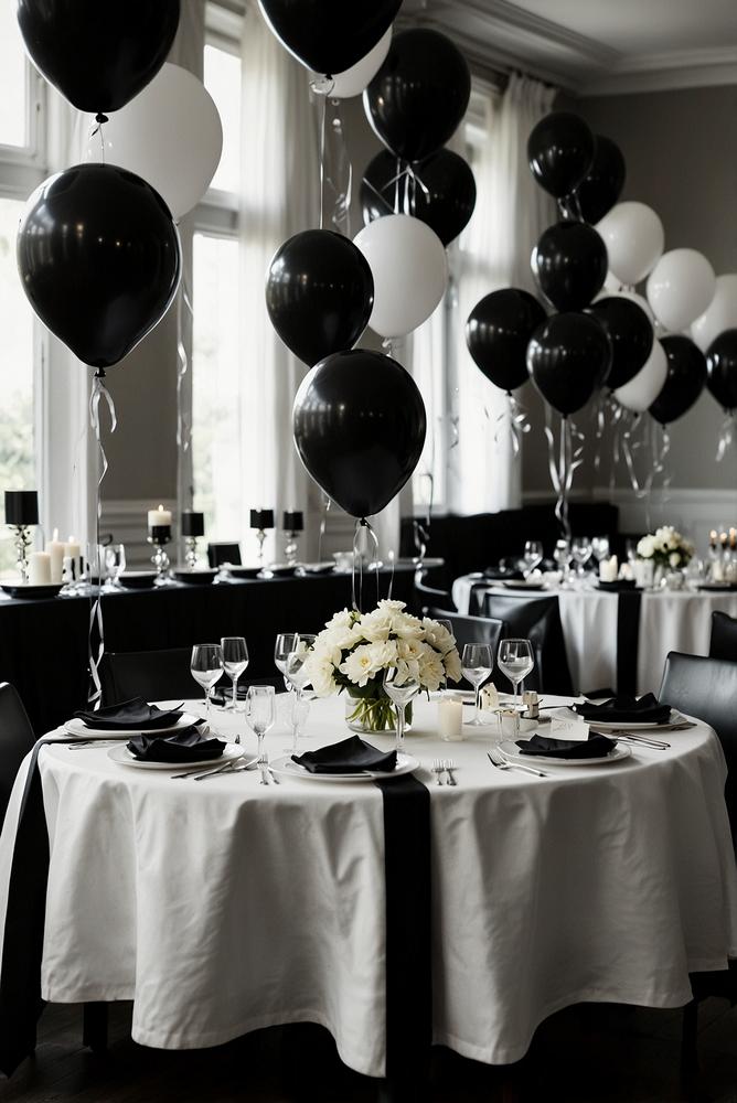 Black & White Mottoparty mit eleganter schwarz-weißer Deko