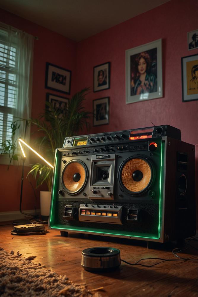 Boombox DJ Station für 80er Party hell und einladend