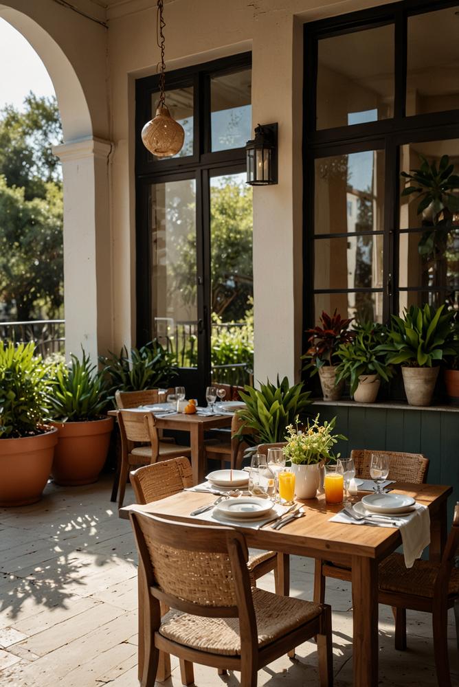 Heller und einladender Brunch auf Terrasse im Freien
