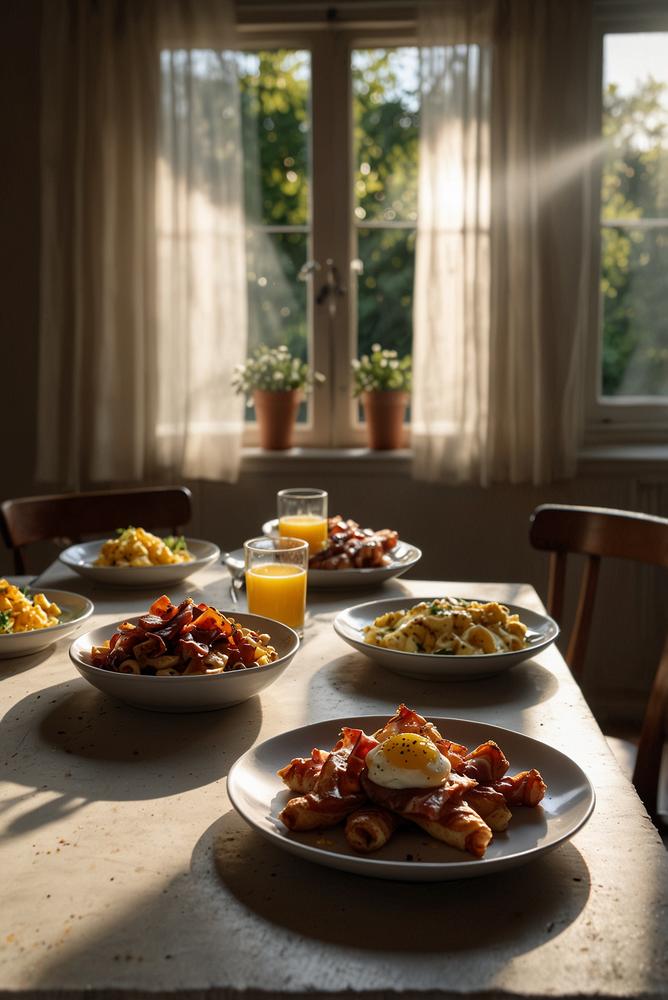 Gemütlicher Brunch mit warmen Frühstücksgerichten