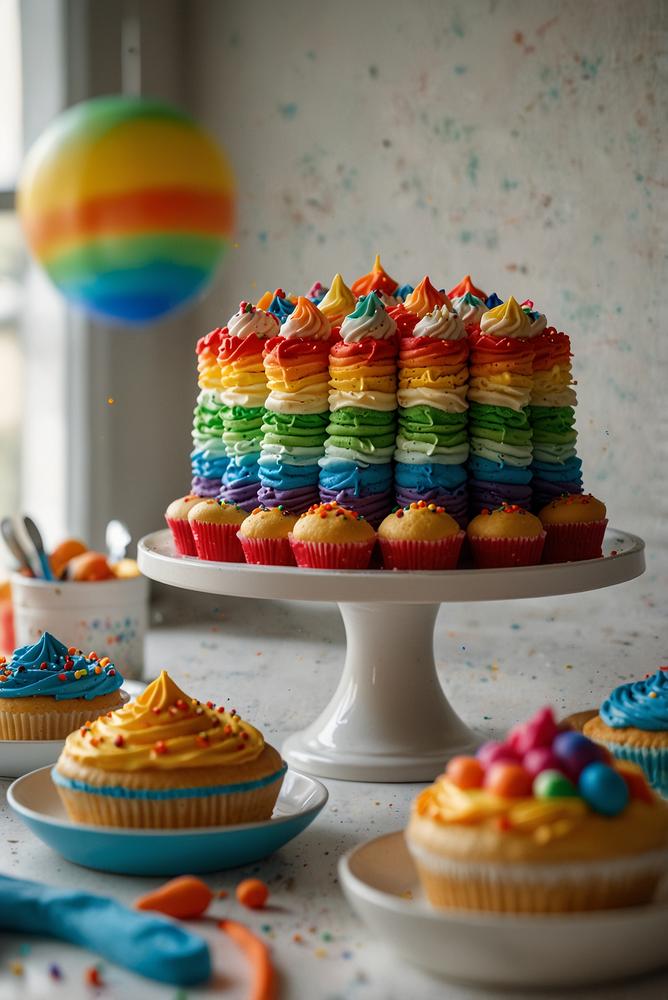 Bunte Kuchen- und Cupcake-Backstation hell und einladend