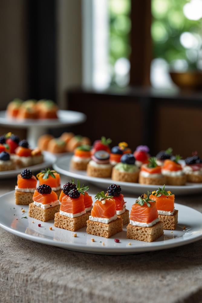 Elegante Canapé Fingerfood-Party mit hellem Ambiente