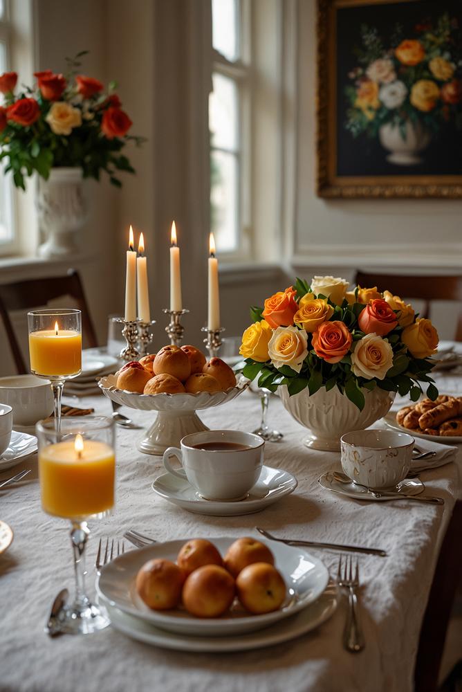 Einladendes Candlelight-Frühstück mit Kerzen und Dekoration