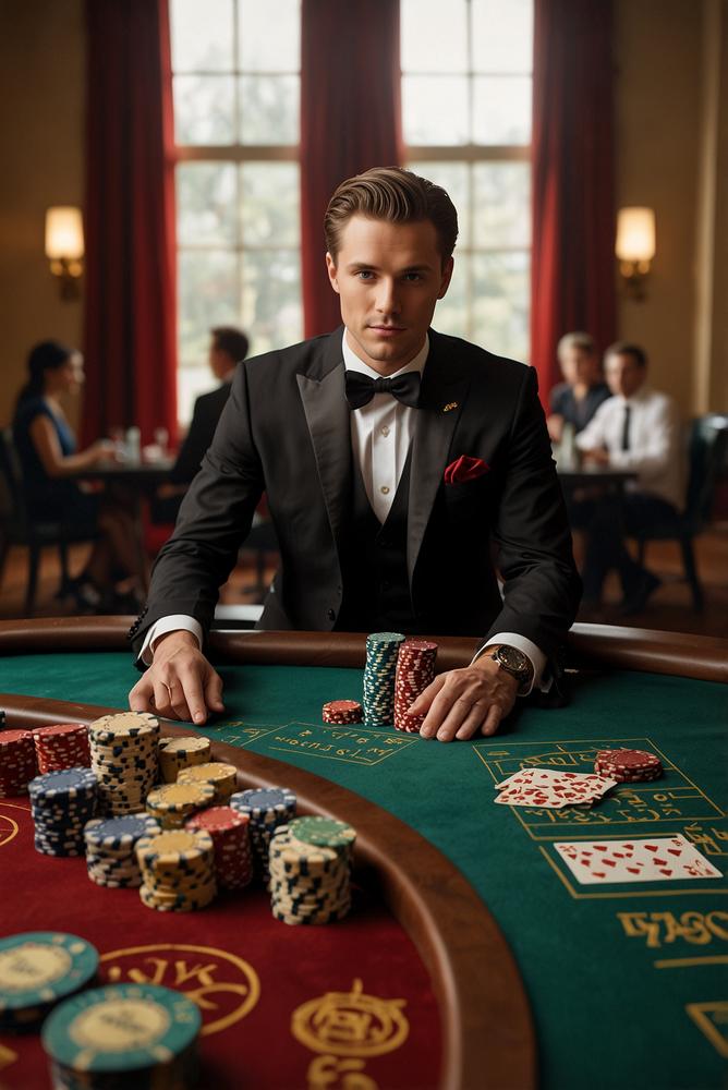 Hell beleuchtetes Casino-Motto Wohnzimmer mit eleganter Deko