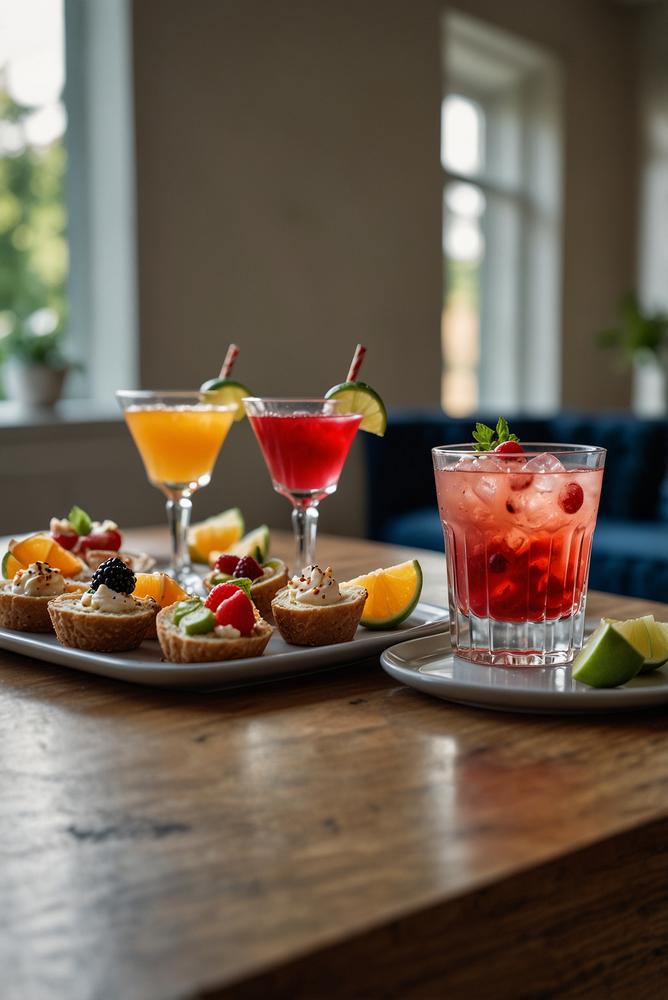 Cocktail Fingerfood Party mit hellen Häppchen und Drinks