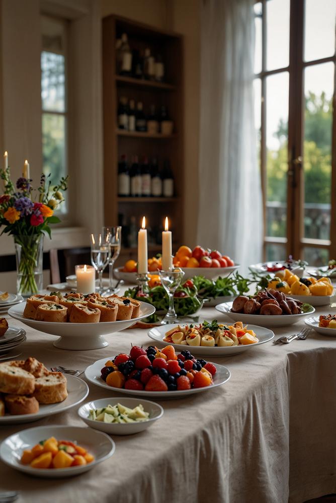 Helle Buffetstation für Dinnerparty mit Stil