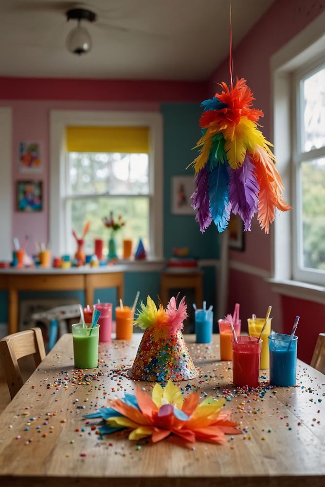Kinder basteln bunte Regenbogen-Partyhüte mit viel Spaß