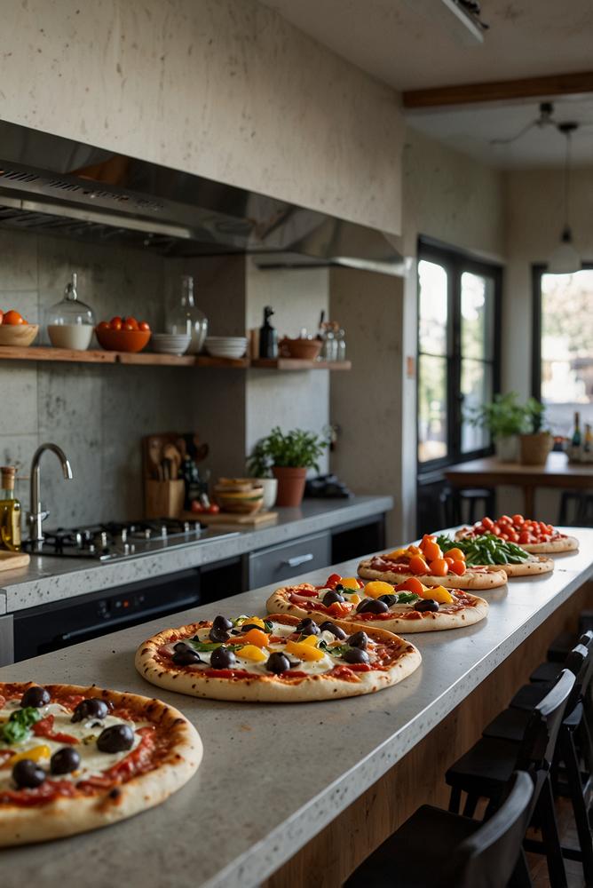Helle DIY-Pizza-Station mit vielfältigen Belägen für Pizzaabend