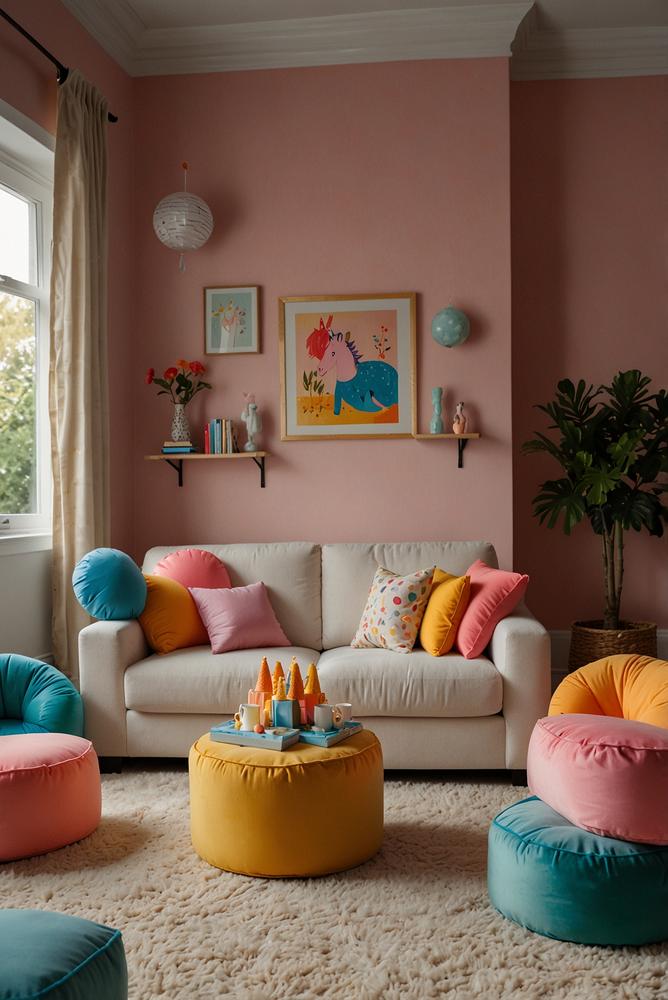 Einhorn-Spielestunde mit Memory und Mini-Parcours im Wohnzimmer