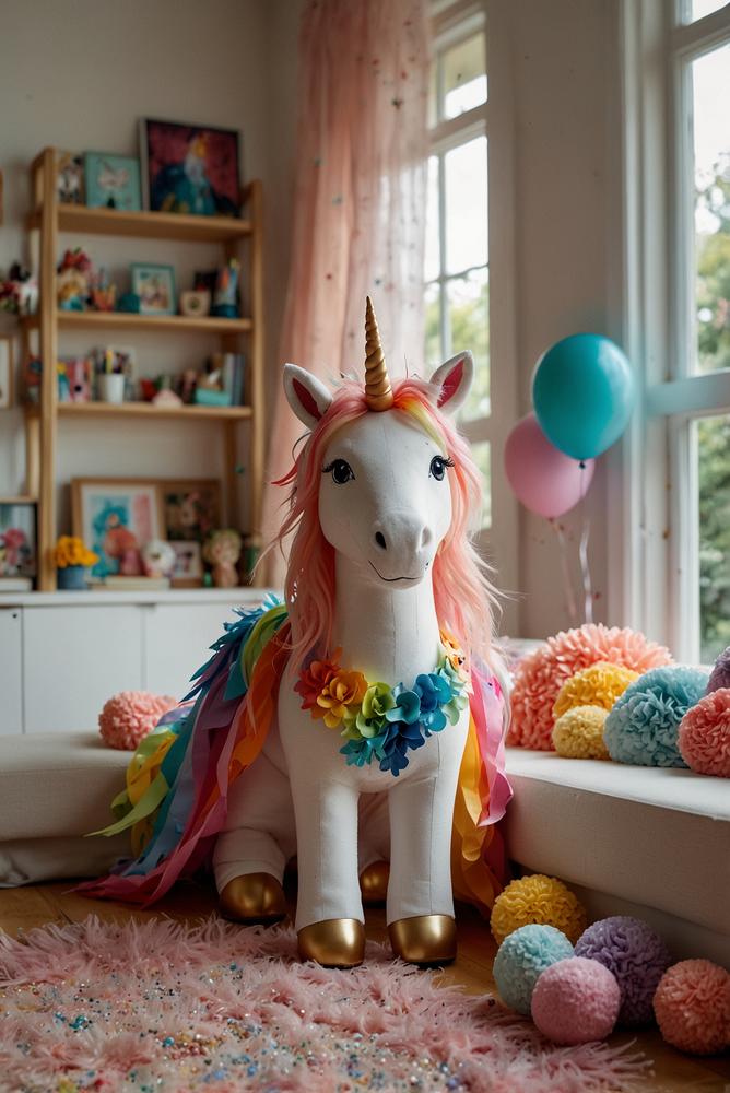 Einhorn Bastelset mit Umhängen und Zauberstäben im Wohnzimmer