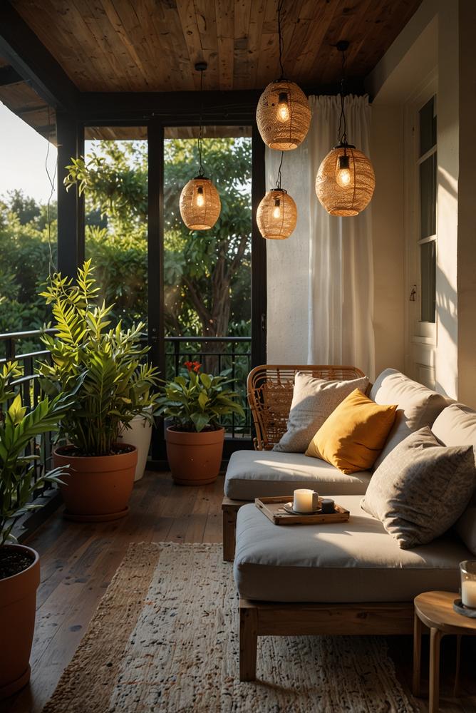 Helle Balkon- und Terrassenlounge für Einzugsparty