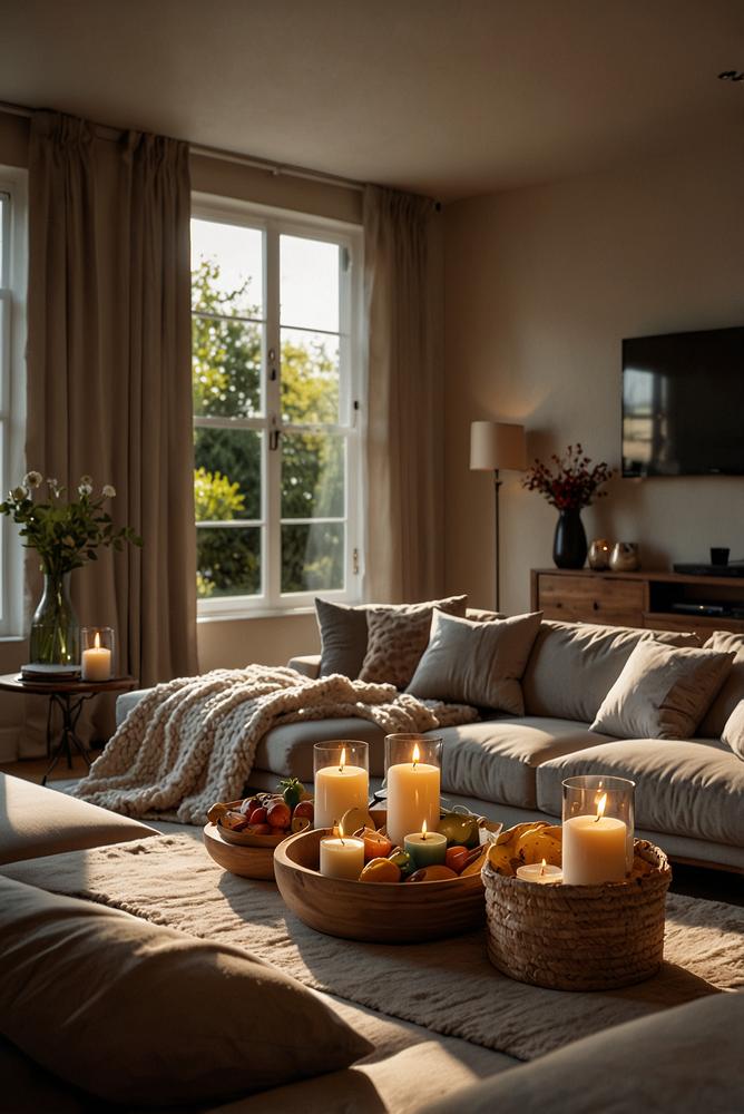Helles Wohnzimmer mit Filmabend und Kuschelecken
