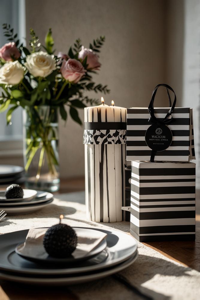 Elegante schwarz-weiß Goodie-Bags als Abschiedsgeschenk