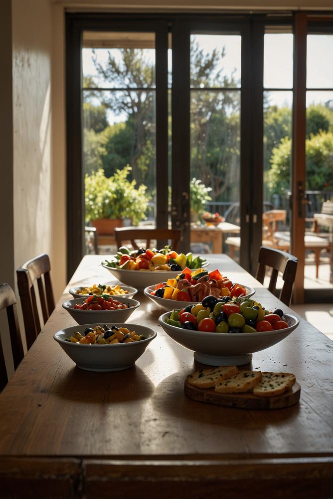 Mediterraner italienischer Family-Style Abend hell und einladend