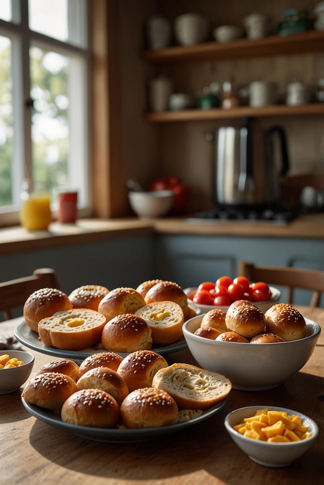 Helles Familien-Frühstück mit Wunschbrötchen-Station
