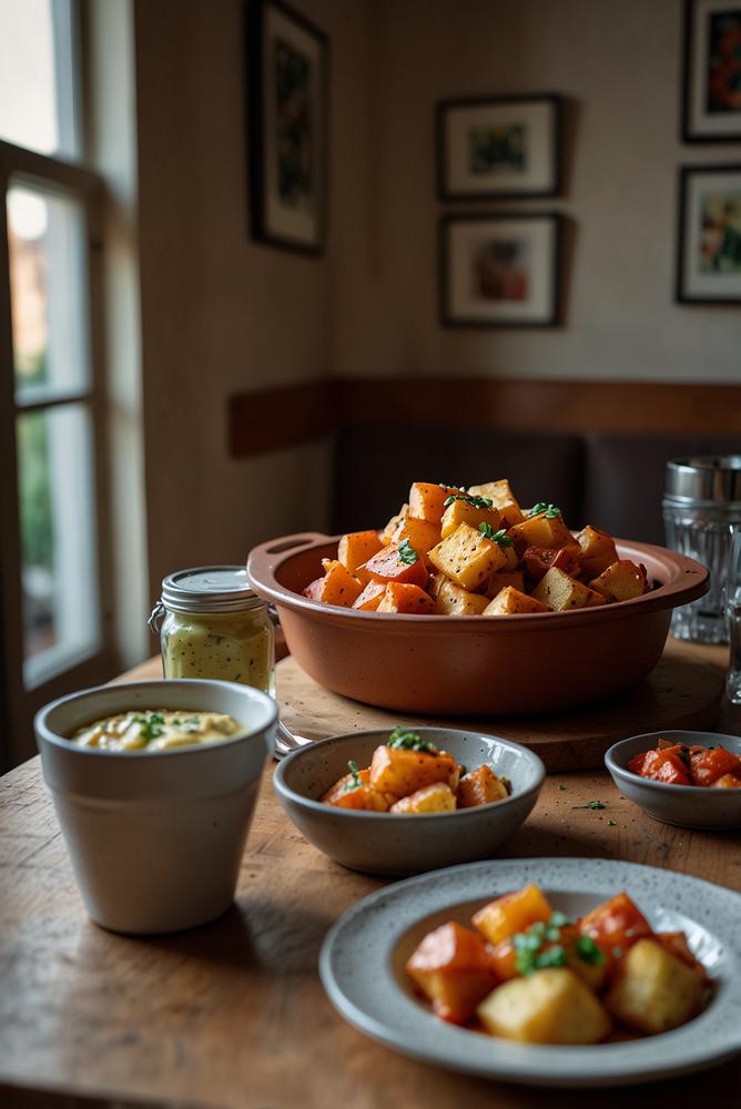Heller familienfreundlicher Raum mit Tapas auf dem Tisch