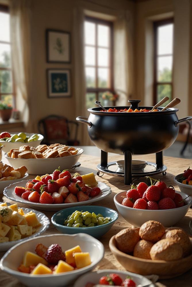 Helles und einladendes Fondue-Buffet für große Gruppen in modernem Raum