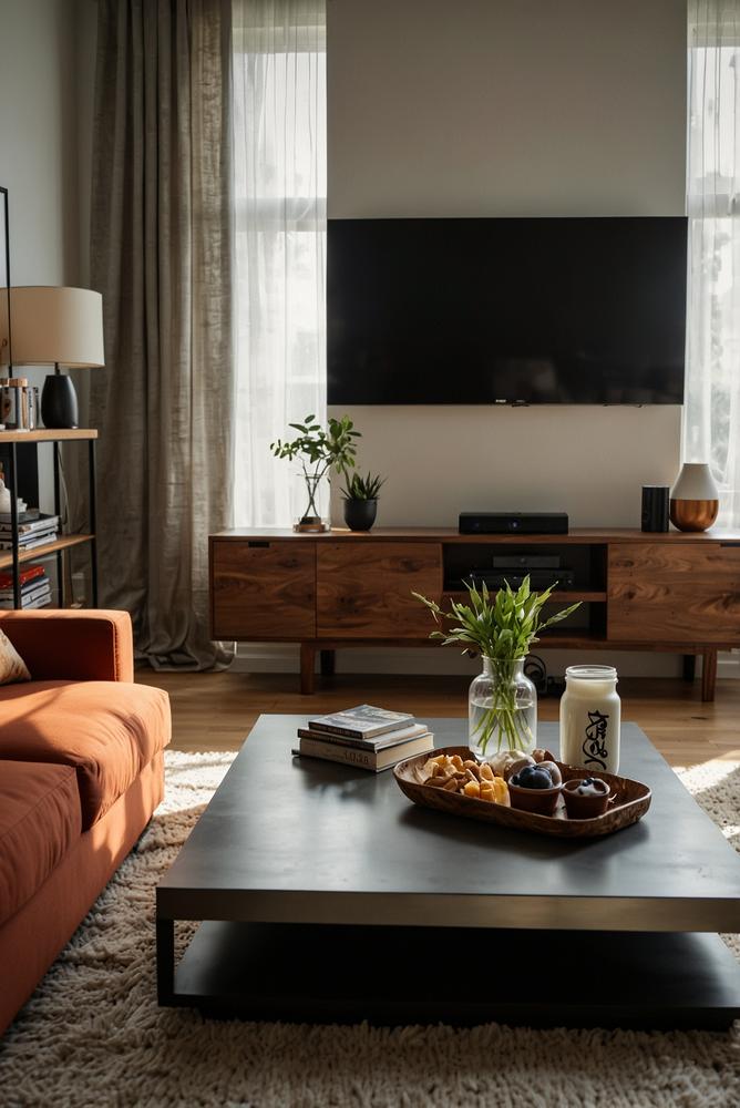 Helles Wohnzimmer mit Gaming- und Film-Setup