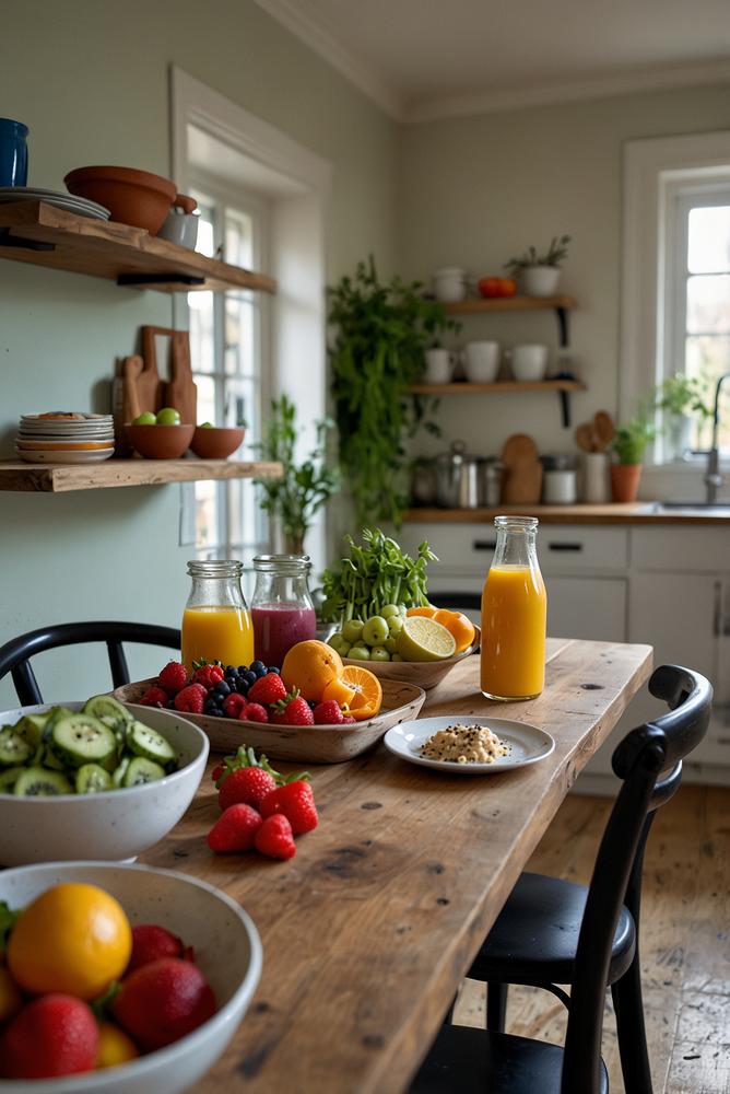 Heller, lichtdurchfluteter Brunch mit gesunden Smoothies