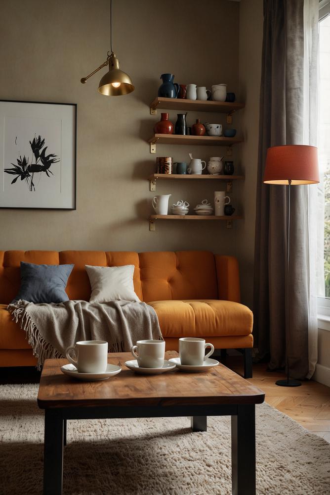 helle espresso-ecke mit moka-station und tassenwand im wohnzimmer