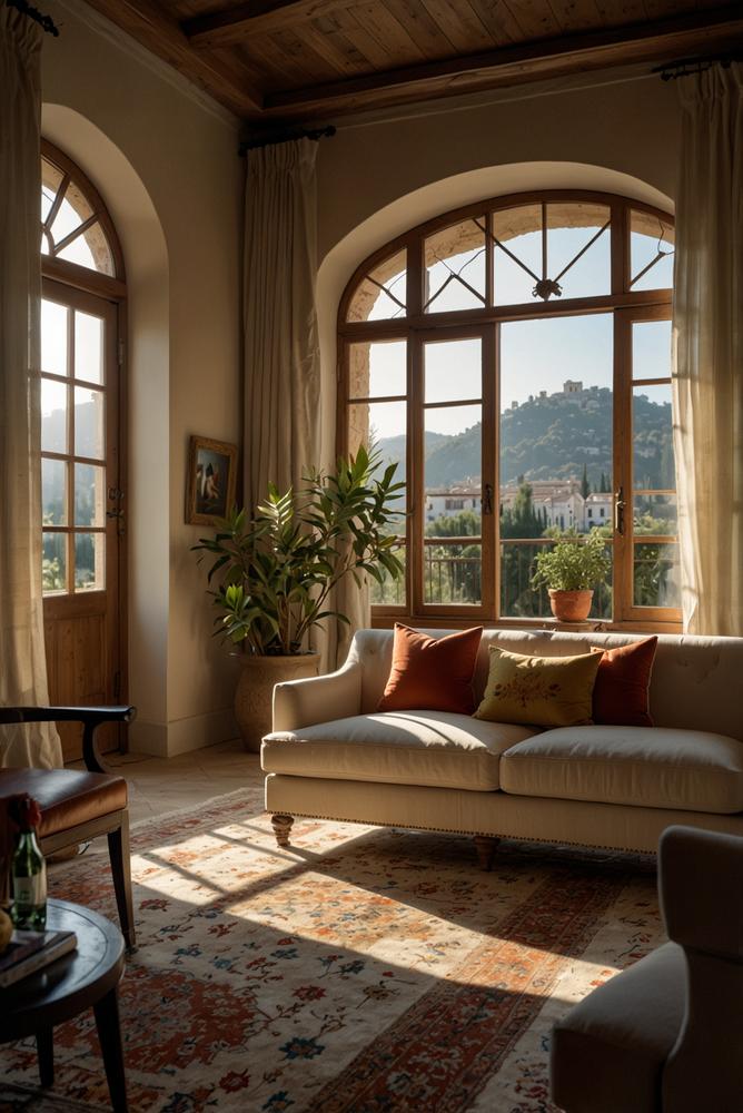 Helles mediterranes Wohnzimmer mit italienischer Musik