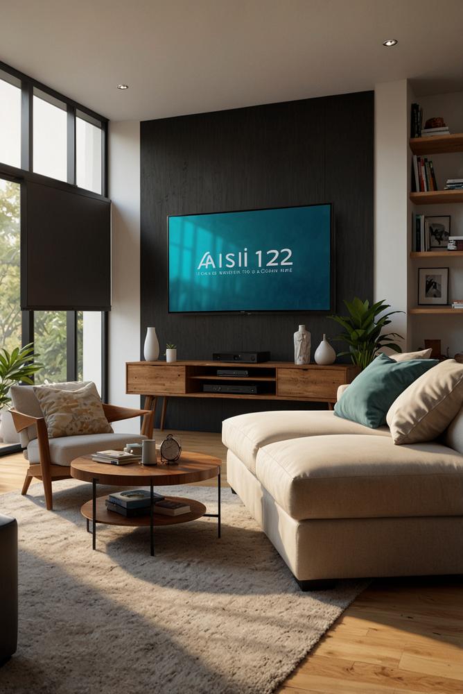 Hell eingerichtetes Wohnzimmer mit Karaoke-App und Lautsprechern