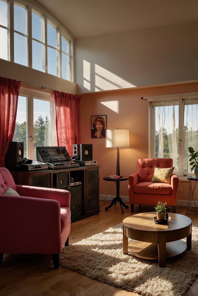 Helles Wohnzimmer für Karaoke-Themenabend mit 80er, Schlager, Musical