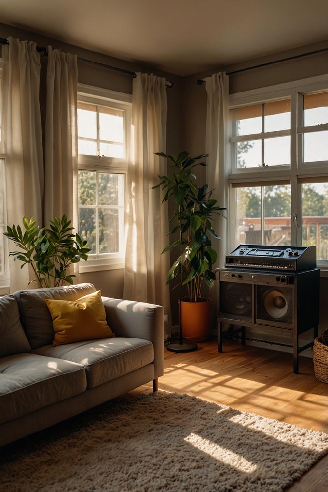 Einladender heller Raum für Karaoke-Abend zu Hause