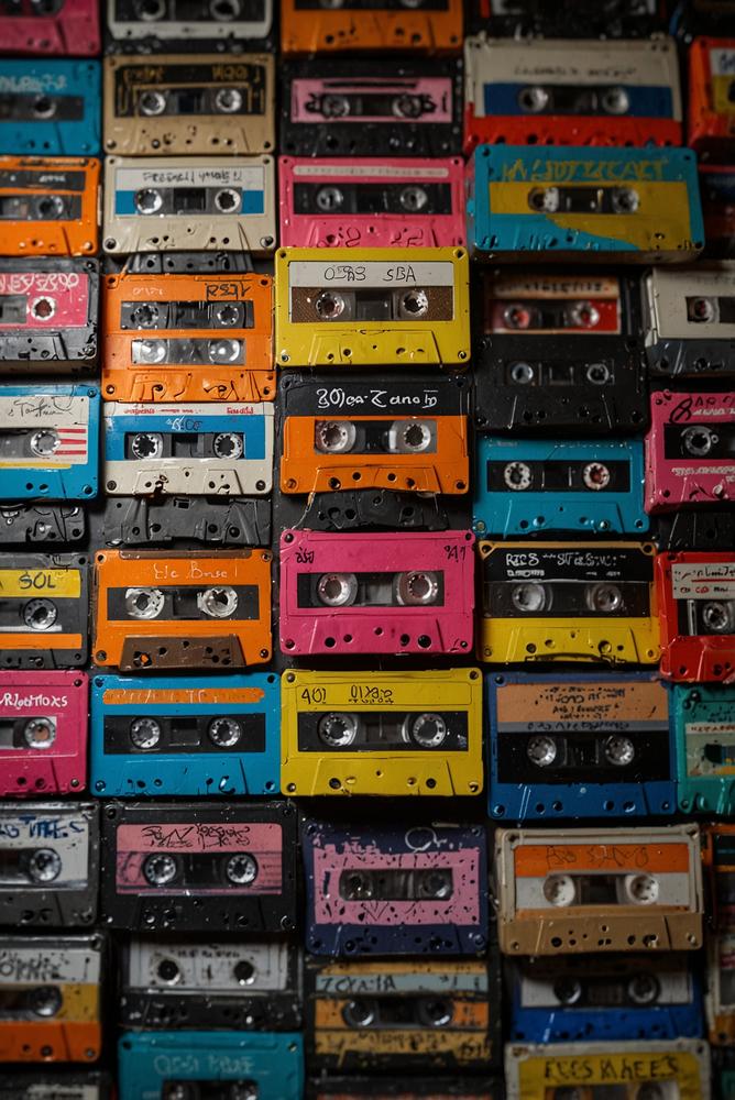 Helle Kassettenwand als 80er Party Fotohintergrund