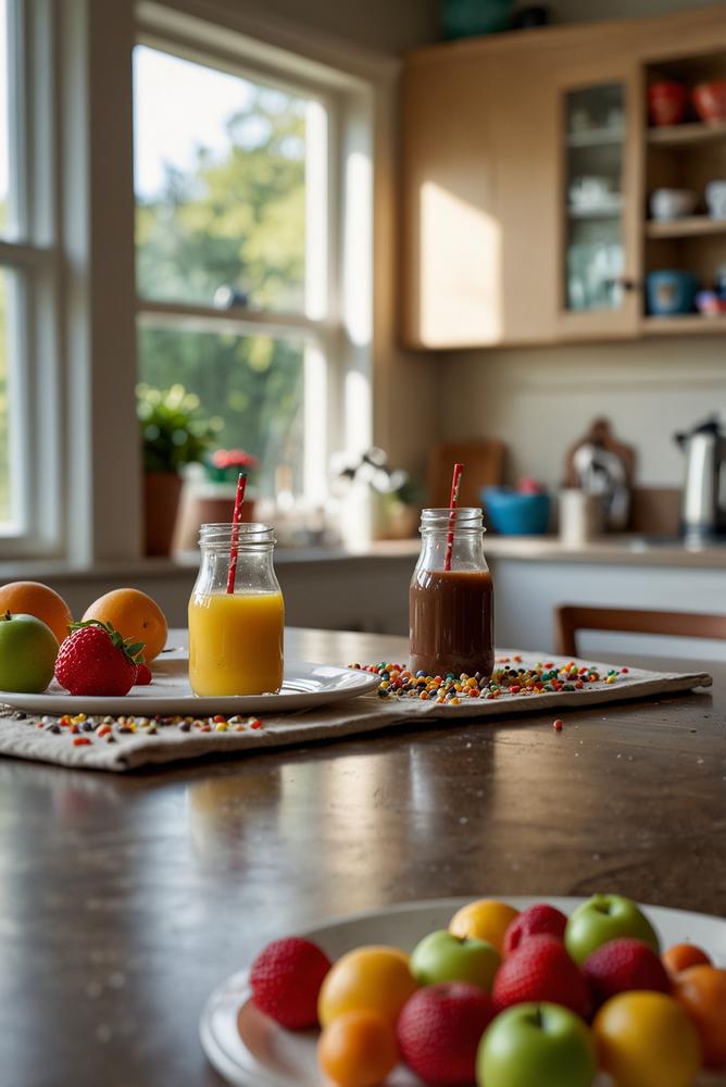 Kinderfruehstueck mit Pancake-Station hell und einladend