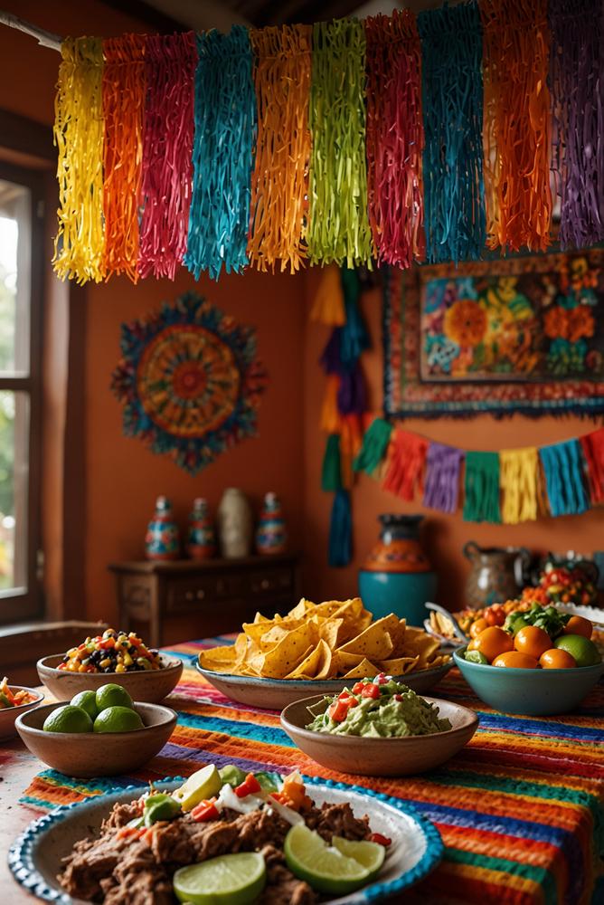 Helle mexikanische Fiesta-Mottoparty mit Taco-Bar und Piñata
