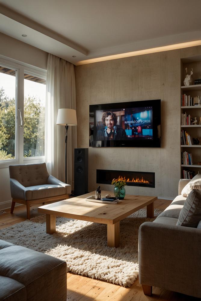 Modernes Karaoke-Setup mit TV und kabellosem Mikrofon