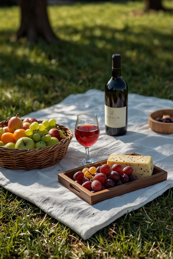 Hell und einladend gestaltetes Outdoor-Picknick mit Tasting-Boxen
