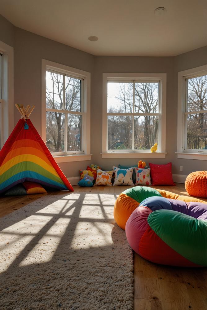 Bunte Regenbogen-Foto-Schnitzeljagd im kinderzimmer