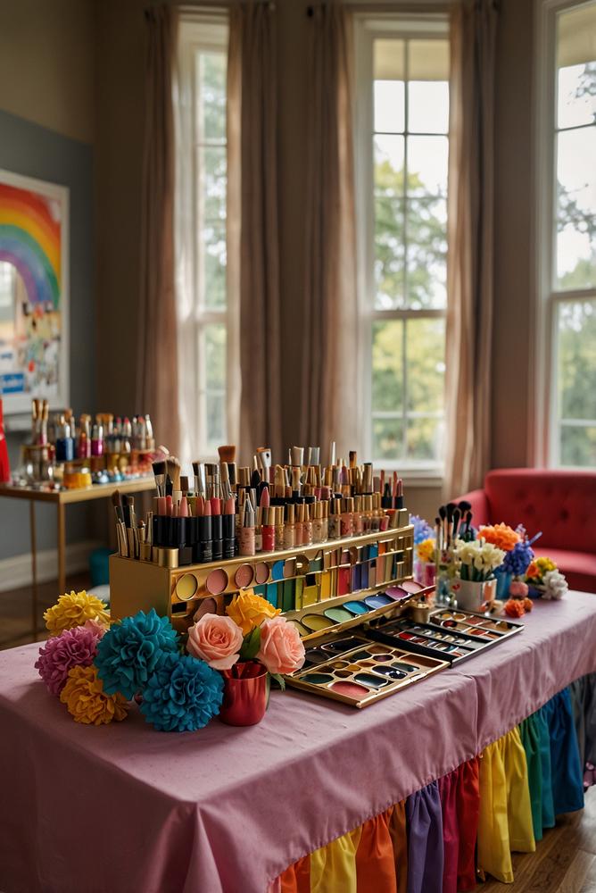 Helle Schmink- und Verkleidungsstation für Regenbogenparty Kinder