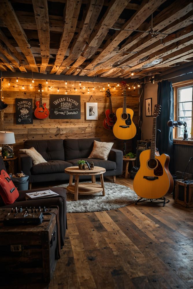 Helle DIY-Bühne für Rockkonzert-Mottoparty zu Hause