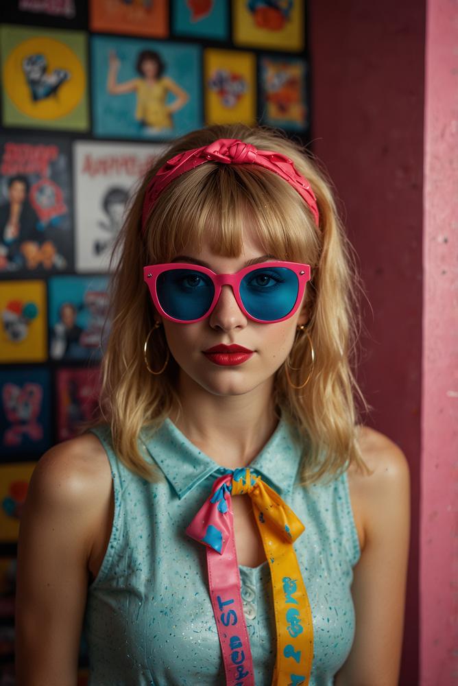 Helle Sonnenbrillen-Selfie-Station im 80er-Stil