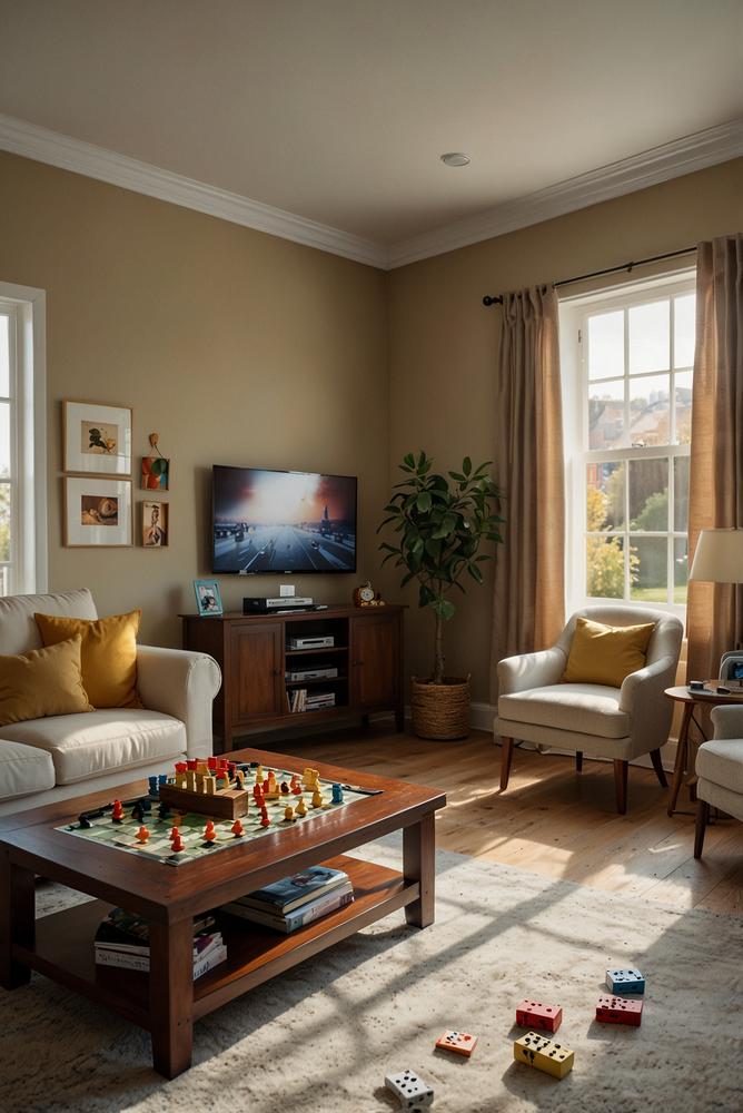 Hell eingerichteter Raum für Spiele-Turnier mit Freunden