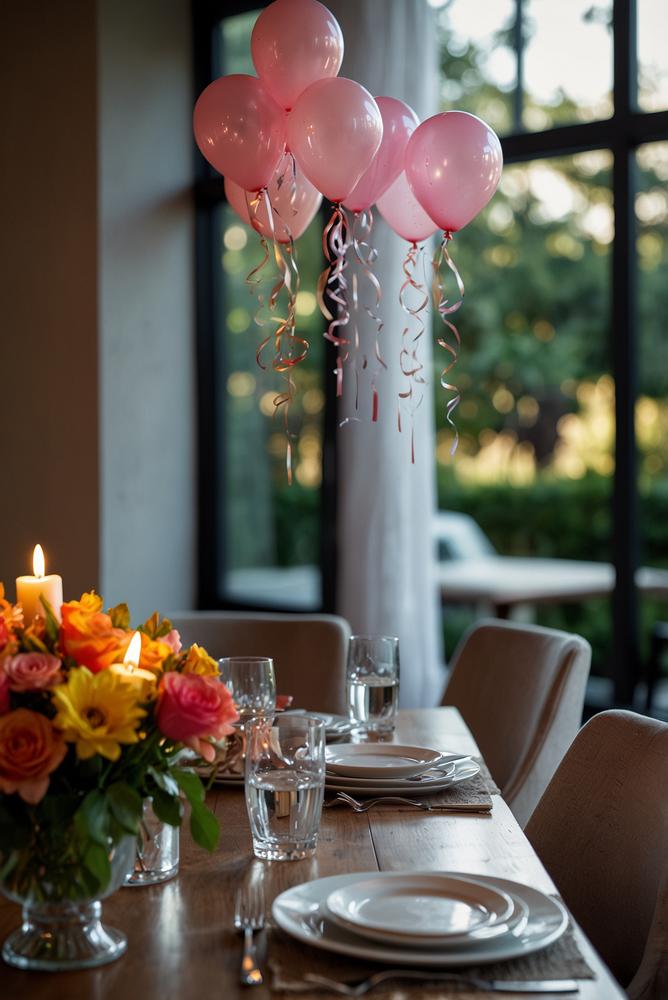 Helles Wohnzimmer für stilvolle Geburtstagsfeier einladend vorbereitet