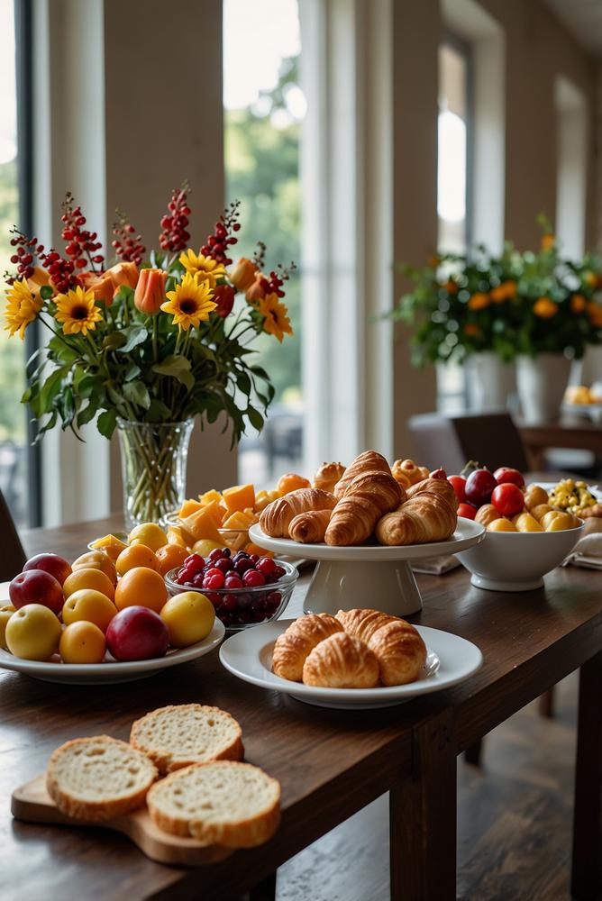 Hell und einladend gestalteter Brunch mit Catering-Buffet