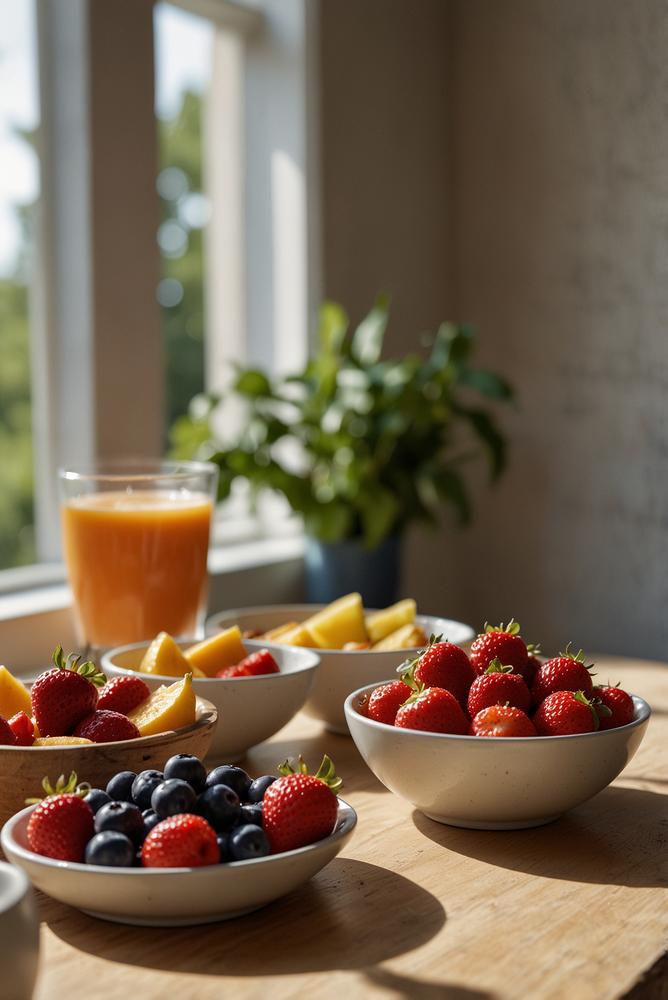 Heller und einladender Brunch mit saisonalen frischen Früchten