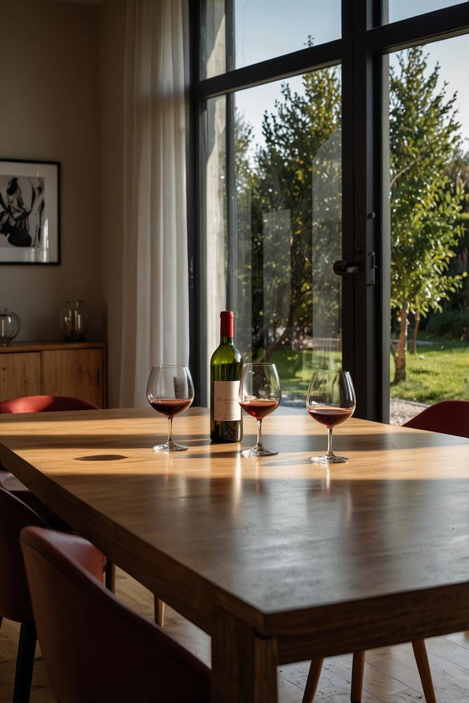 Einladende Szene eines stilvollen Weinabends zuhause