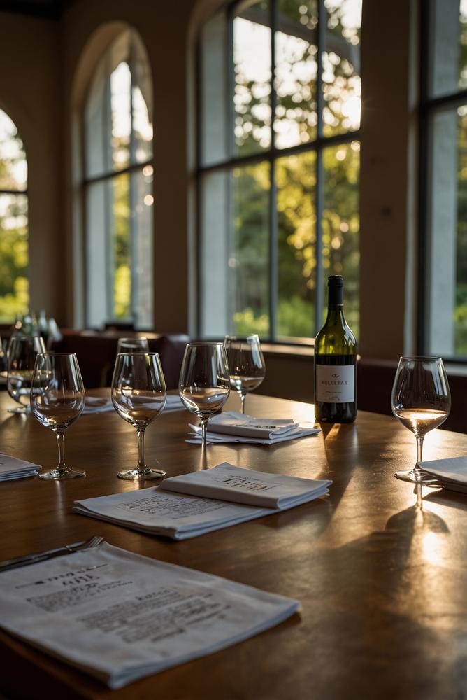 Helles modernes Zimmer mit Tasting-Setup und Bewertungsbögen