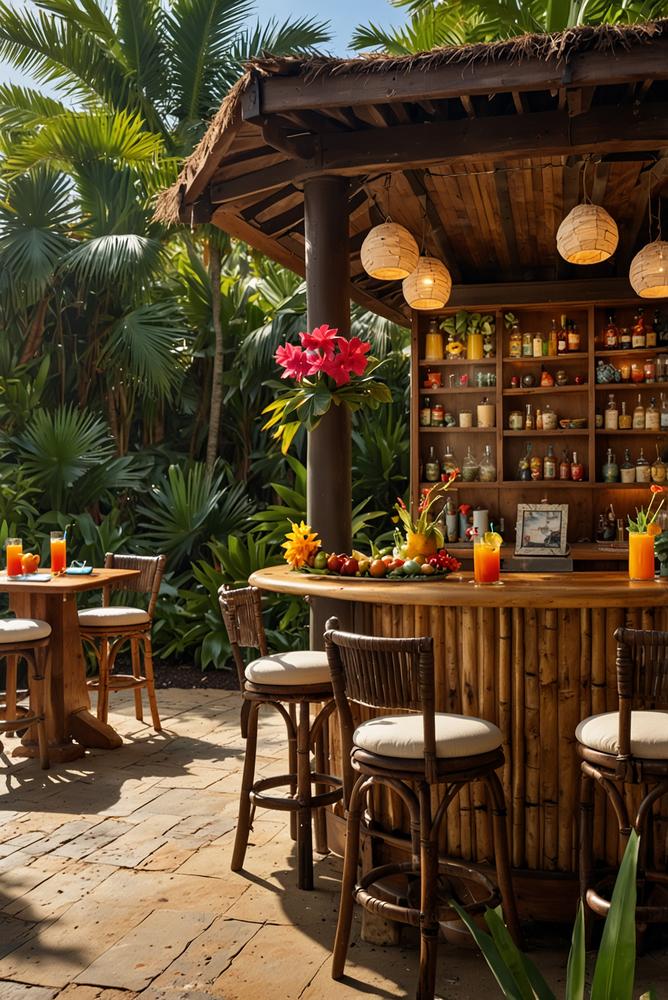 Tropische Hawaii-Mottoparty im Garten mit Dekoration