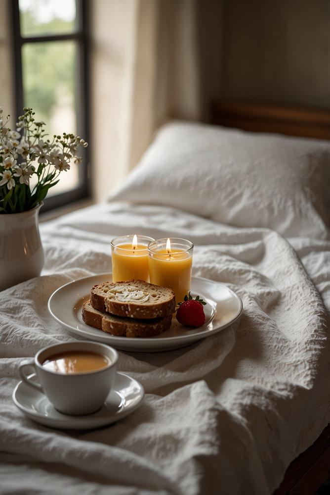 Helles und einladendes Frühstück im Bett f
